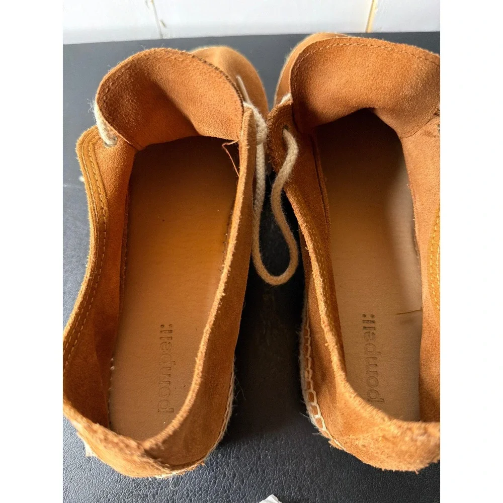 Pompeii Higby Jute Brown Suede Espadrille Shoes Womens EU 38 Made in Spain